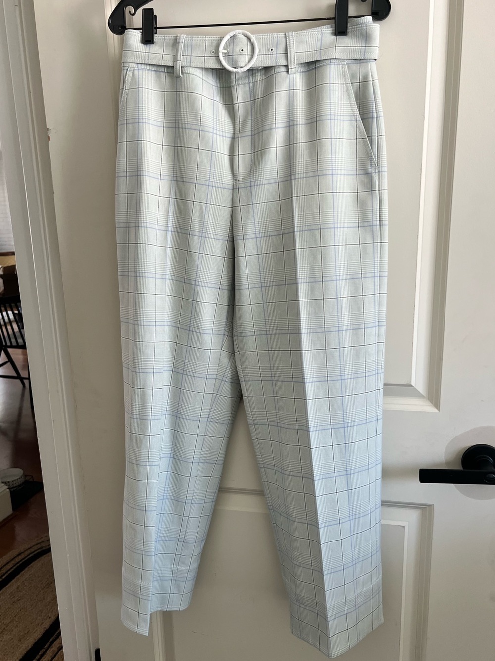 Club Monaco Enamel Ring Plaid Cropped Pants Wool Blend Belted Size 6